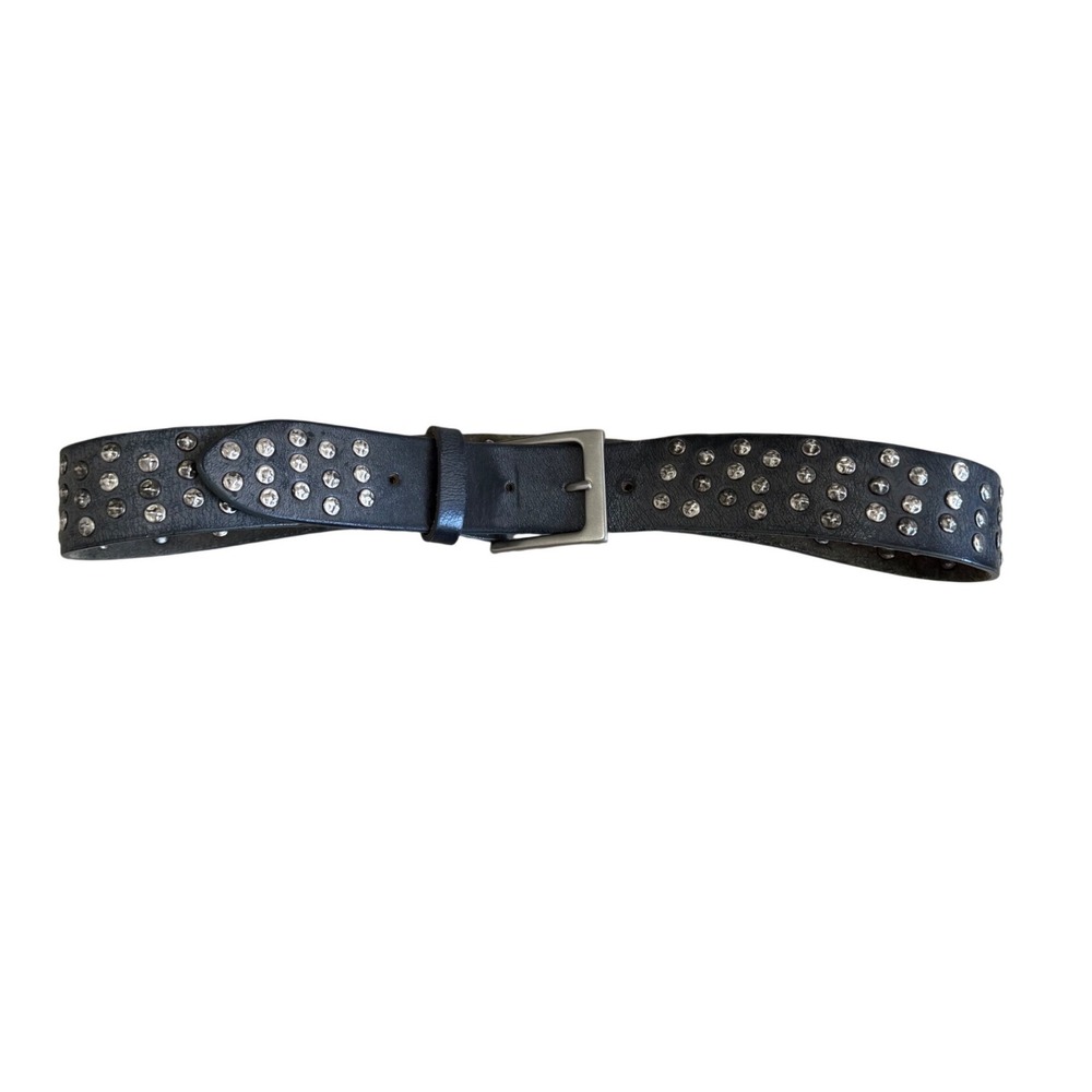 Embrazio Curved Coperto Gray Black Studded Leather Belt Brass Distressed 32 - Picture 2 of 4